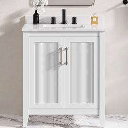 White Bathroom Vanity with Sink and Cabinet