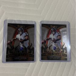 Two Lamar Jackson Hot stars Panini Select Prizm Card. 