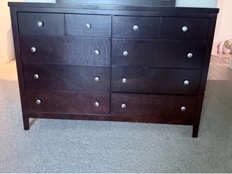 Dark Wood 10-Drawer Dresser with Mirror