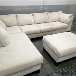 Huge Macy’s Beige Microfiber Sectional Sofa with Left Chaise & Ottoman