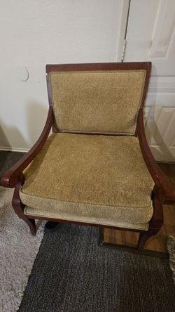 Pair of vintage mid century style big size armchairs reddish brown wood X form back centre medallion
