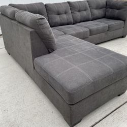 Beautiful 2 PC  Gray Sectional Sofa Couch With Chase “Ashley Furniture” (Free Quick Delivery Available)