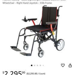 FeatherMobility - Black Lightweight Foldable Electric Power Wheelchair - Right Hand Joystick - 33lb Frame