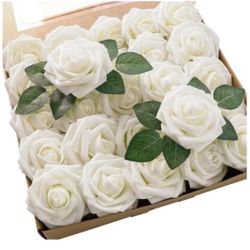 Ling’s  Moment Ivory Roses 25 Count 