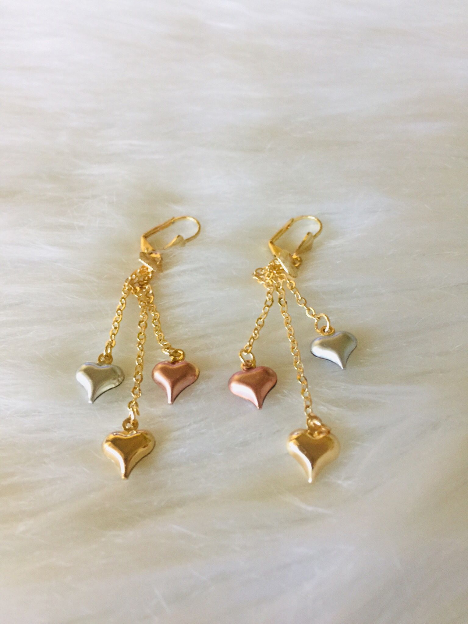 Earrings Hearts gold plated tricolor