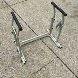 Drive Medical RTL12079 Stand Alone Toilet Safety Rail Bathroom Grab Bar For Disabled Or Elderly Aluminum - White