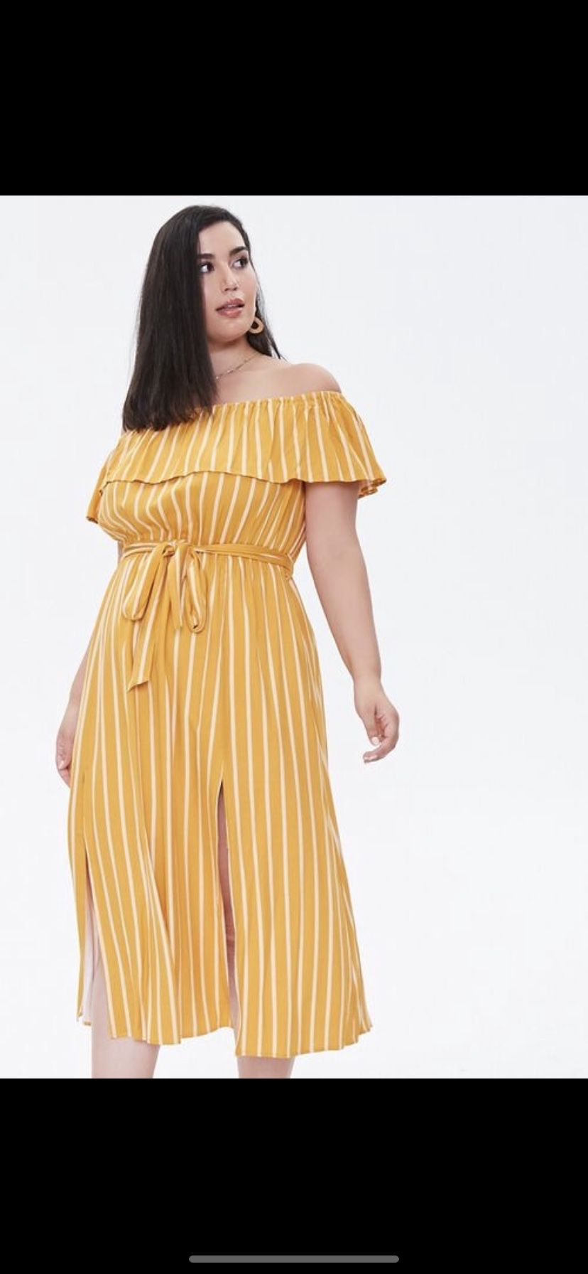 Yellow And White Plus Size Stripped Dress With Split