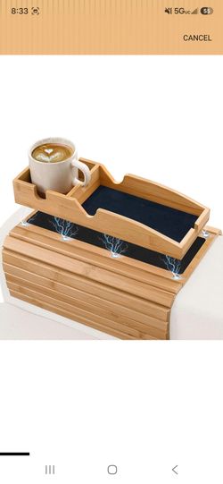 Magnetic Bamboo Couch arm tray - 3 in 1 Detachable Bamboo Sofa Arm Tray Table with Cup Holder - Foldable Non Slip Couch Armrest Table For Remote, Cell