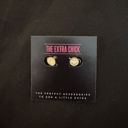 Smiley Face White And Gold Earrings 