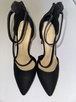 Jessica Simpson Black Snakeskin Pointed-Toe Heels