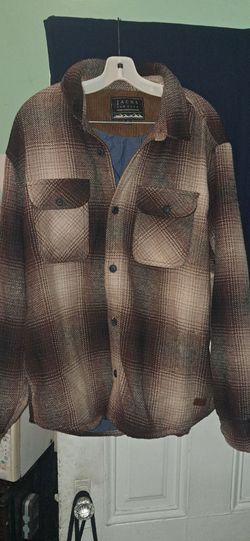 JACHS New York wool-blend brown ombre plaid shirt jacket (shacket) with a button-front closure, dual chest pockets mens size XL, New
