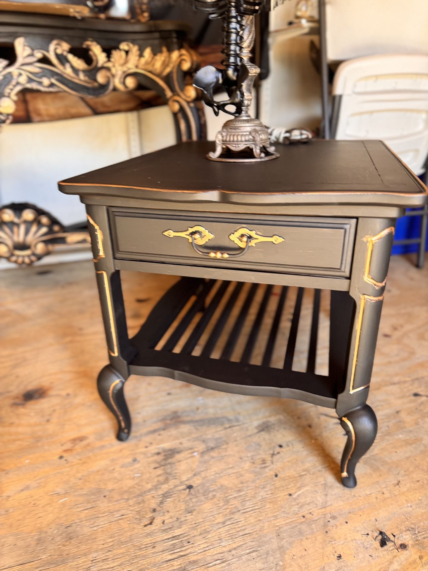 Dark Victorian Style Side table with Drawer