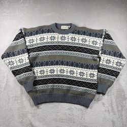 Vintage St. Johns Bay Striped pattern Sweater Men’s XL Gray Grandpa USA 90s #52