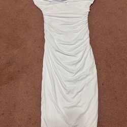 New Xl White Ruched Stretchy Short Dress 