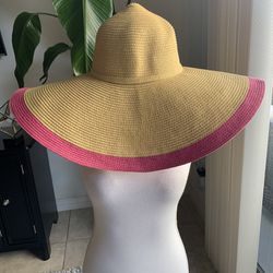 Large Beige And Pink Floppy Hat