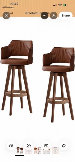 Counter Height Bar Stools, Upholstered Stools with Ergonomic Backrest and Solid Wood Legs, Faux Leather Barstools for Dining Room(Brown 2ps,73cm/28.7i