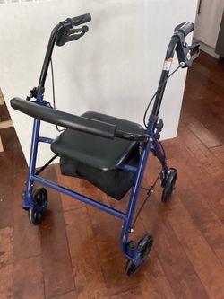 DRIVE MEDICAL 10257BL 4 Wheel Rollator Walker with Seat- Steel Rolling Walker