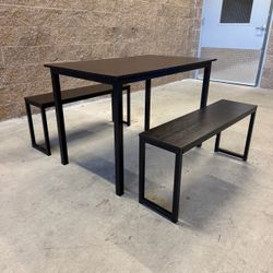 Black Dining Table with 2 Benches