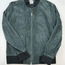 Paul Smith 100% Suede Leather Bomber Jacket In Medium Teal Sz Medium RRP £1300