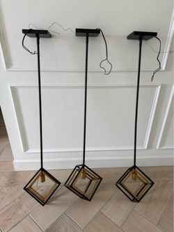 Set of 3 Black and Gold Geometric Pendant Lights