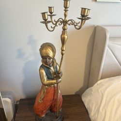 Antique Turkish Bronze Lamp – Hand-Cast Sculpture, Mid-Century Design. 5 Candle Candelabra 