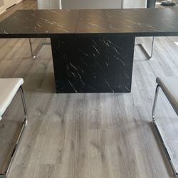 Black Modern Rectangle Faux Marble dinner table for 6-8 available