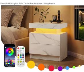 Night Stand Set 2 LED Nightstand with 2 Drawers Bedside Table with LED Lights Side Tables for Bedroom Living Room