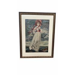 Vintage Framed Needlepoint Portrait of a Young Woman