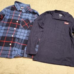 Levi's Boys Size 5/6 Blue Flannel+ Thermal Long Sleeve Top