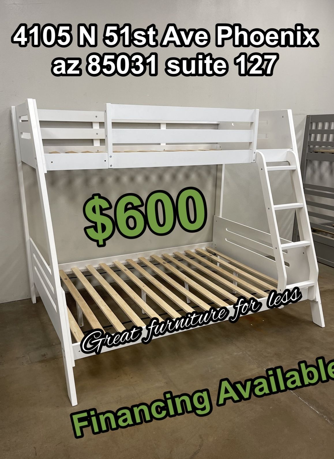 Bunk Bed Twin Over Full White Wood Brand New
