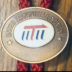 Vintage United Transport Union Bolo Tie Copper Red Ribbon Advertisement Airplane
