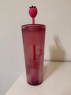 Starbucks Pink Ribbed Tumbler with Strawberry Straw