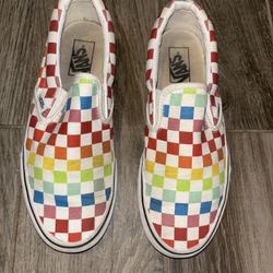 Vans Rainbow Pride Slip On Checker Skate Shoes Size 9 Woman’s Men’s 7.5