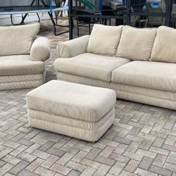 Beige couch, love seat and ottoman. Still in good condition. I can deliver for an additional cost. The price is $200