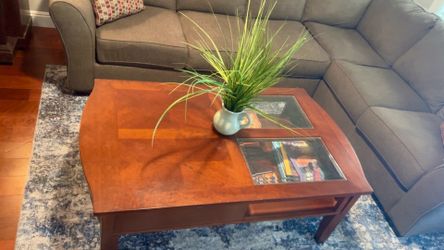 Wood Coffee Table with Glass Insets – Great Condition