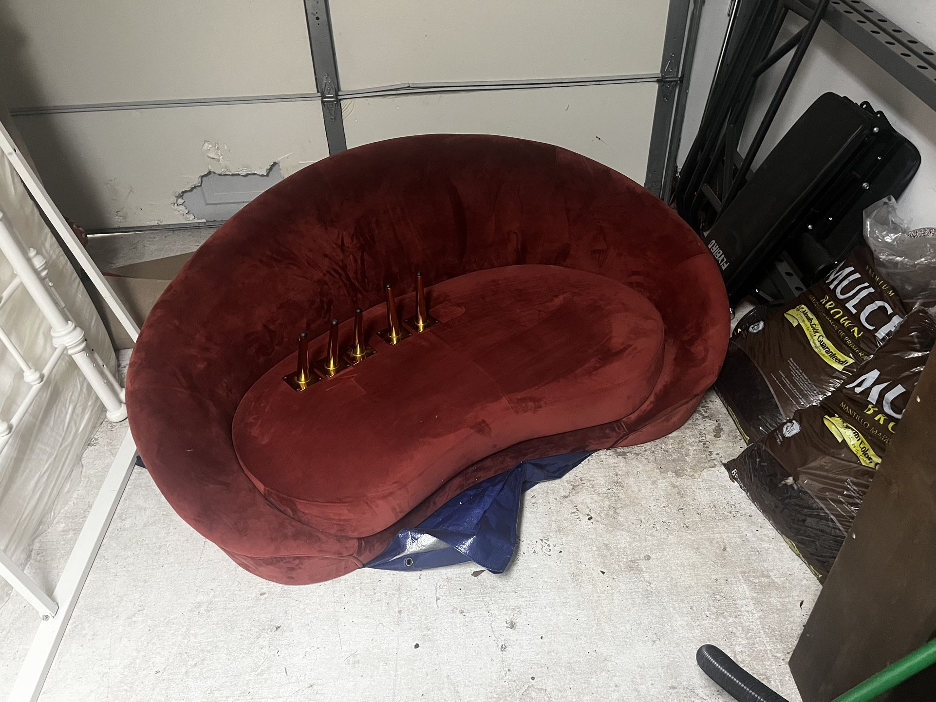 Burnt Orange Kidney Shaped Velvet Loveseat