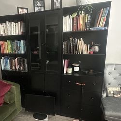 Black Wayfair Bookcase with 3 Drawers and Cabinet- 70'' H X 23'' W