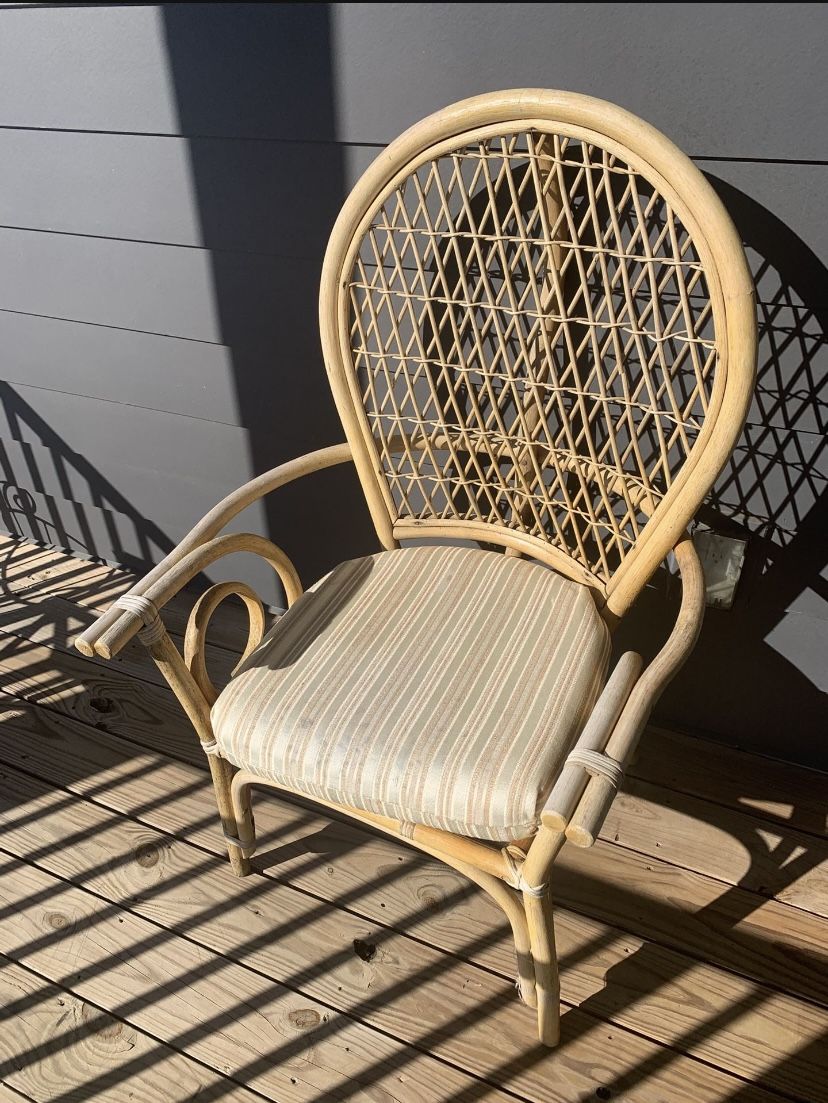 Boho Chic Brown Bamboo Rattan Chair With Cushion