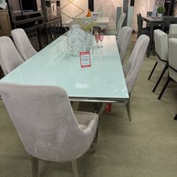 White Glass 7-piece Dining Room Set 