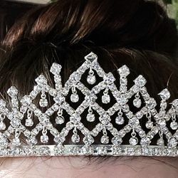 Silver Dangle Crystals Rhinestones Shiny Wedding Bridal Pageant Tiara Crown
