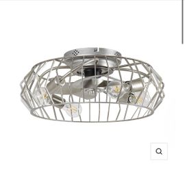 Brushed Nickel Caged Ceiling Fan with Lights