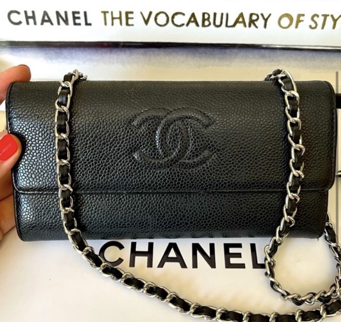 Authentic Chanel Coco Leather Wallet with added  chain Bag