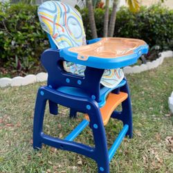 Badger Basket Envee II Convertible Baby High Chair with Infant Feeding Seat, Booster Seat, and Toddler Desk with Chair - Blue/Orange