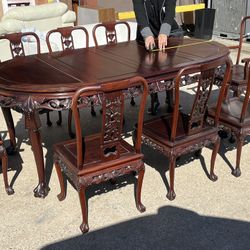 Vintage Chinese Rosewood Dinner Table With 8 Chairs 