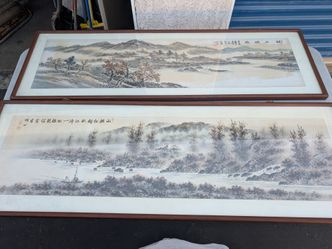 Chinese landscape river mountains hand painting long frames vintage hallway professional office restaurant decor