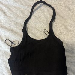 Black Strip-Textured Halter Cami Tank Top