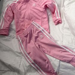 Pink Girls Adidas Track Suit Set