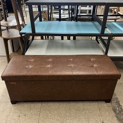SONGMICS 43" Leather Ottoman Storage Bench w/ Legs - Brown