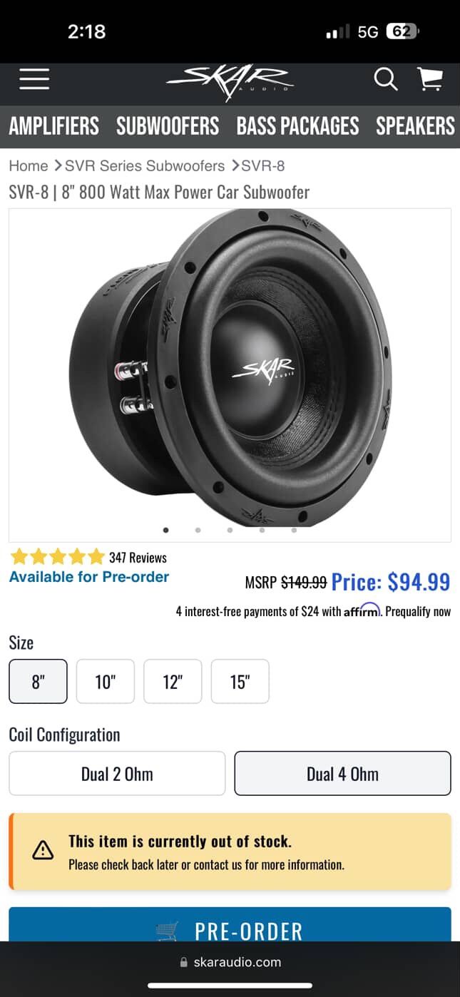 Skar Sub and Speakers car audio