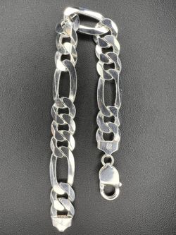 Silver Figaro Cuban Link Bracelet